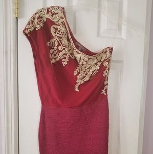 One shouldered bodycon dress with embroidered deta